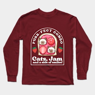 Funny Purr-fect Combo Cat and Jam Shirt | Unisex friendship shirt | Funny Strawberry Jam Shirt | Jam and Cat Lover Gift Shirt Long Sleeve T-Shirt